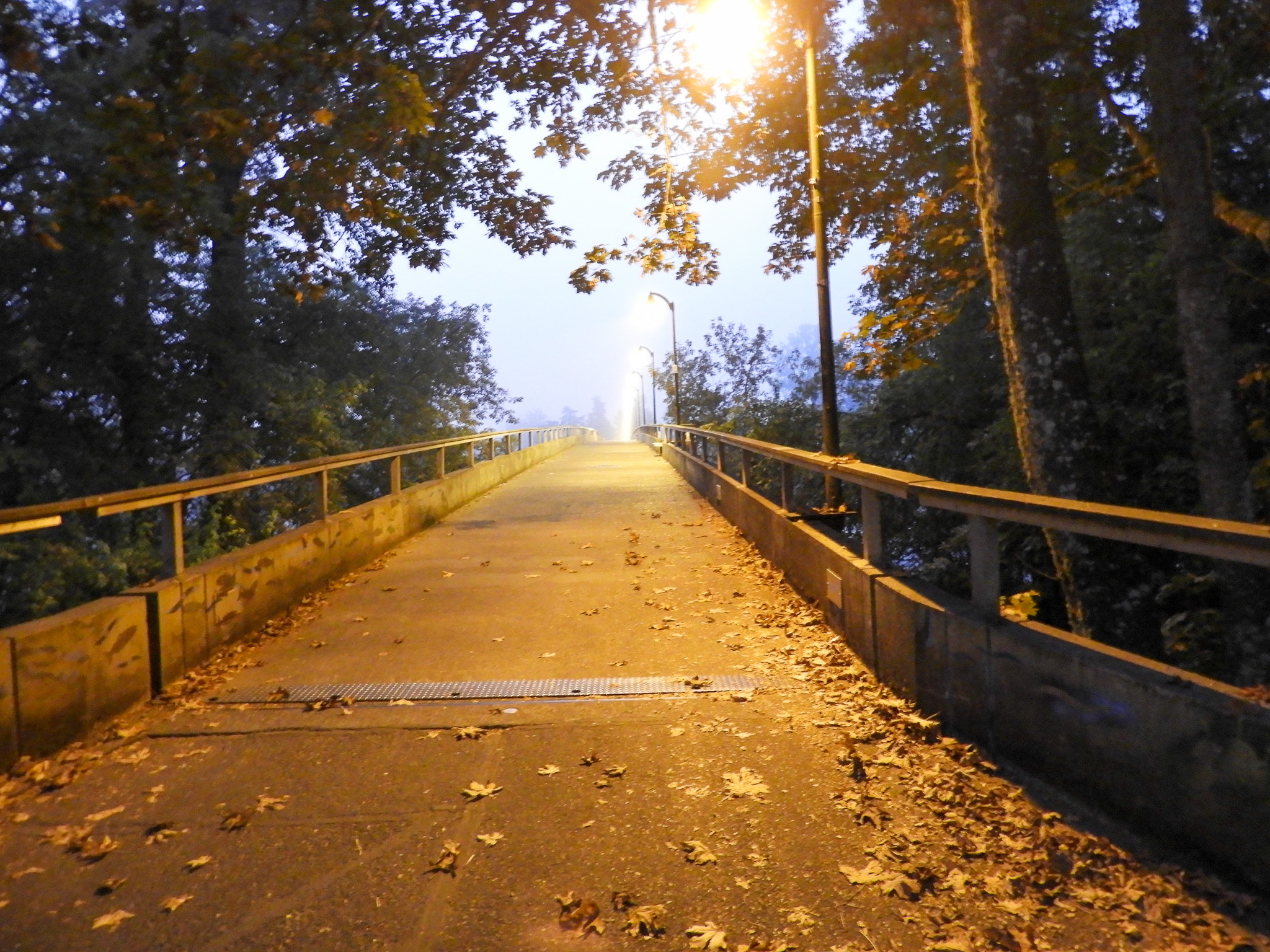 urban hike footbridge before sunrise